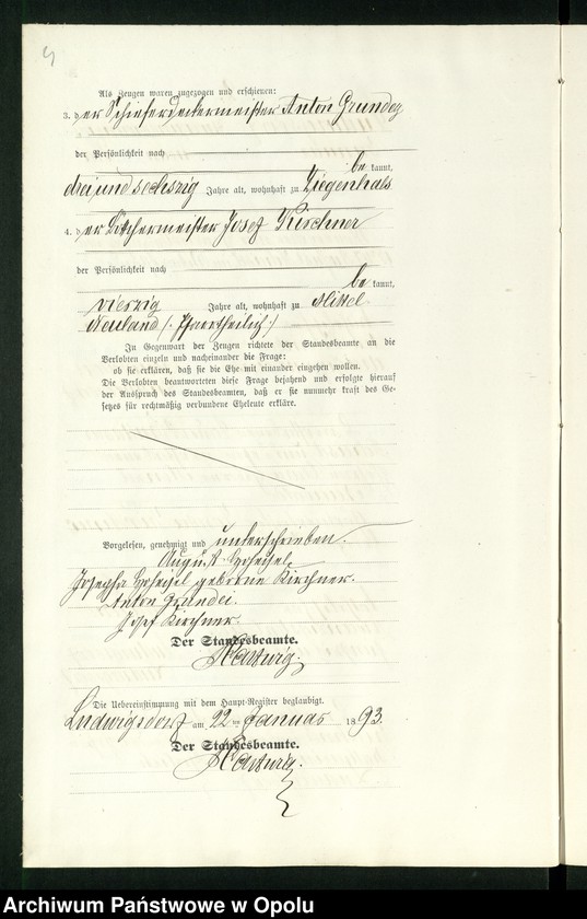 Obraz 8 z jednostki "Heiraths-Neben-Register des Standesamts Ludwigsdorf pro 1893"