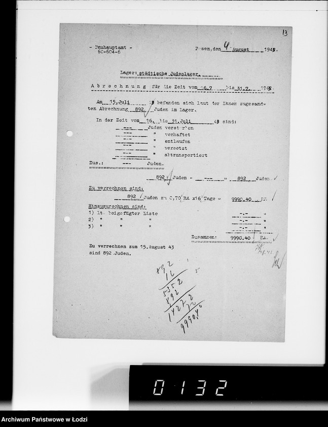 Obraz 17 z jednostki "Sonderkonto 12300. Arbeitsamt Posen Judenlager des Oberbürgermeisters von Posen"