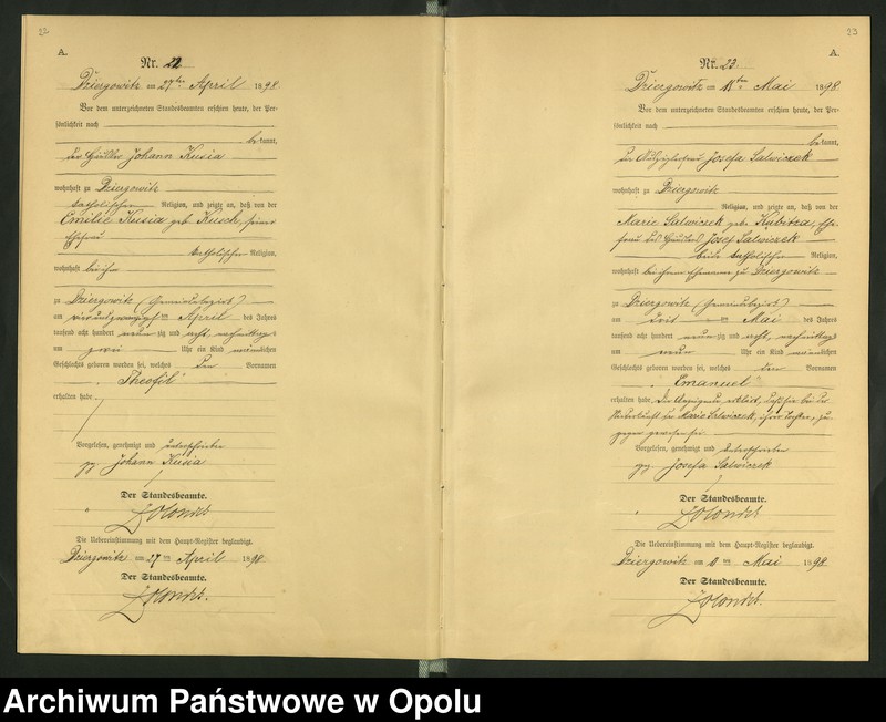 Obraz 15 z jednostki "Urząd Stanu Cywilnego Dziergowice Księga urodzeń rok 1898-99"