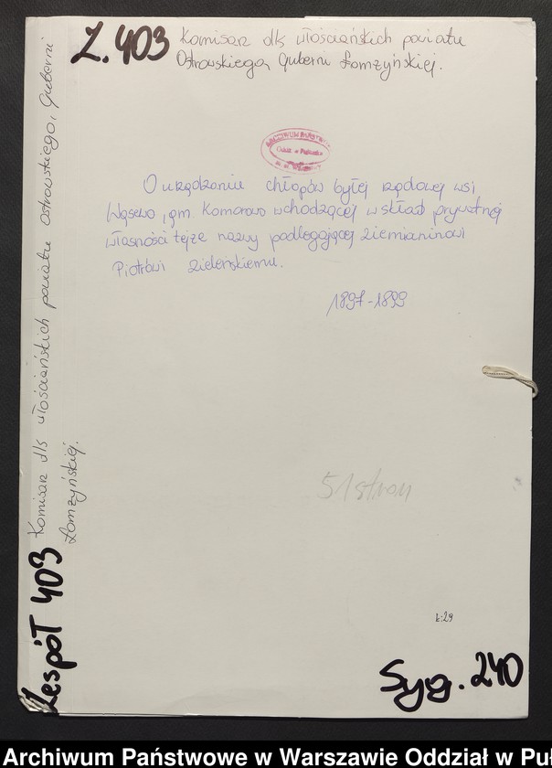 image.from.unit.number "O urządzaniu chłopów byłej rządowej wsi Wąsewo, gm.Komorowo wchodzącej w skład prywatnej własności tejże nazwy podlegającej ziemianinowi Piotrowi Zieleńskiemu"