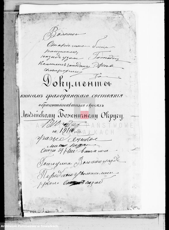image.from.unit.number "Dokumenty knigam grażdanskogo sostojanija o brakosočetavšichsja evrejach po Lozdzejskomu Božničnomu Okrugu za 1910 god"