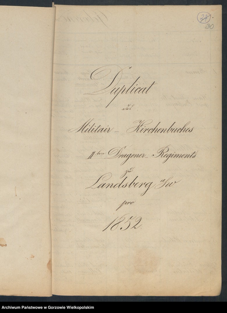 image.from.unit.number "Duplikate der Kirchenbücher Evangelisch-Reformierte Gemeinde, Zweiter Dragoner Regiment, Achtes Landwehr Regiment zu Landsberg an der Warthe"