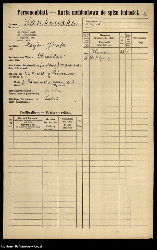 Obraz 18 z jednostki "[Spis ludności Łodzi] Samina-Sasin"