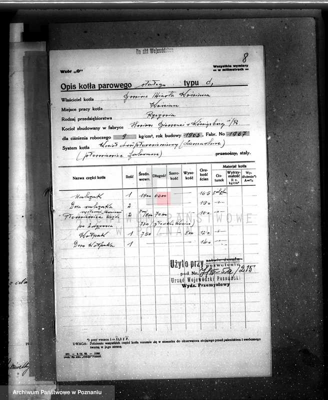 Obraz 12 z jednostki "Zarząd Miejski w Kościanie Rzeźnia Miejska nr woj. kotła 215"