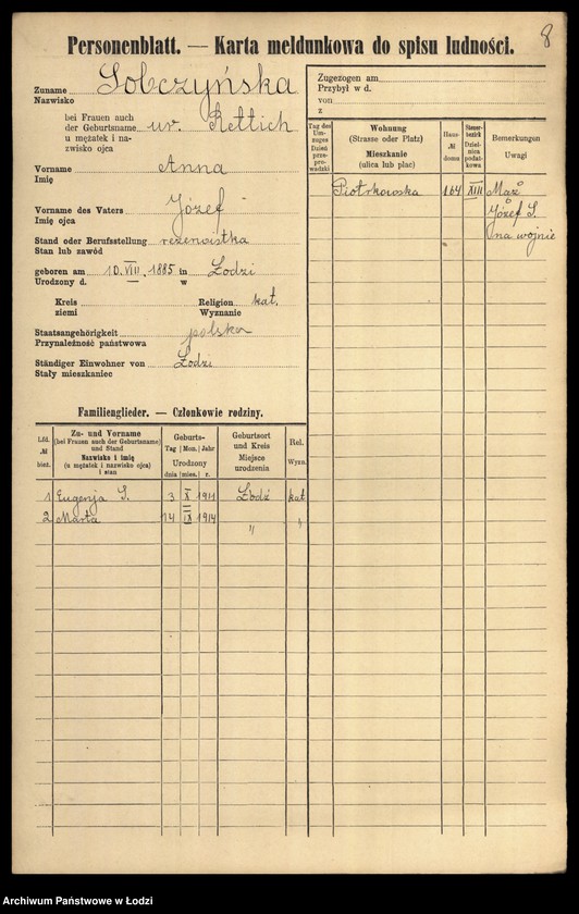 Obraz 10 z jednostki "[Spis ludności Łodzi] Sobczewska-Sobkowski"