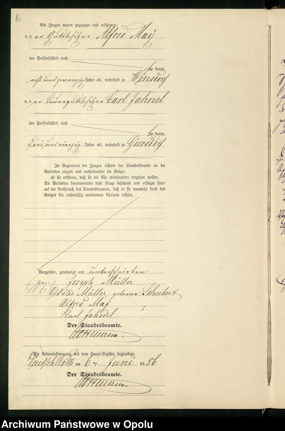 Obraz 20 z jednostki "Heiraths-Neben-Register des Standesamts Deutsch Wette pro 1886"