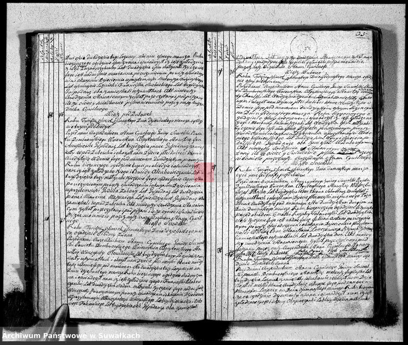 Obraz 20 z jednostki "Księga urzędnika stanu cywilnego gmniny suwalskiey zawierająca w sobie akta urodzonych od dnia 1-go stycznia 1818"