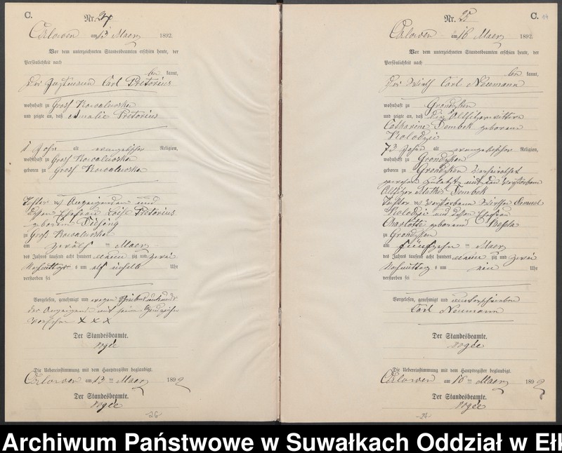 image.from.unit.number "Sterbe-Neben-Register des Preussischen Standes-Amtes Orlowen Kreis Loetzen für das Jahr 1892"