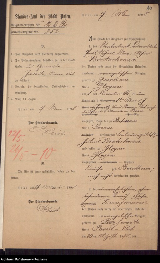 Obraz 12 z jednostki "Die von den Verlobten beigebrachten Urkunden zur Eheschliessung pro 1898"