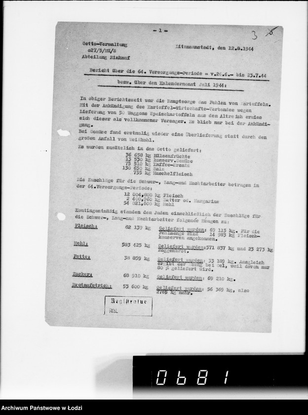 Obraz 7 z jednostki "Aktennotizen und Berichte [dotyczące spraw ogólnych Getta w Łodzi oraz jego utworzenia]"