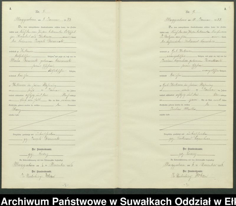 image.from.unit.number "A1.Geburts-Register [Haupt-Register] Standesamt Marggrabowa Landbezirk vol. I No.1 bis 266"