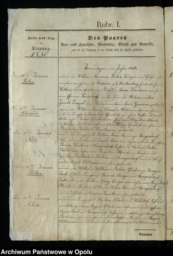 image.from.unit "Duplicat der aus Ziegenhals, Langendorf (Waldhof) und Dürr - Kunzendorf. Getrauten pro 1850"