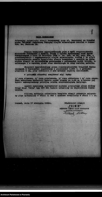 Obraz 12 z jednostki "/Zatwierdzenie budowy stacji benzynowej we Wrześni/ własność "Polmin" Państwowa fabryka olejów mineralnych"