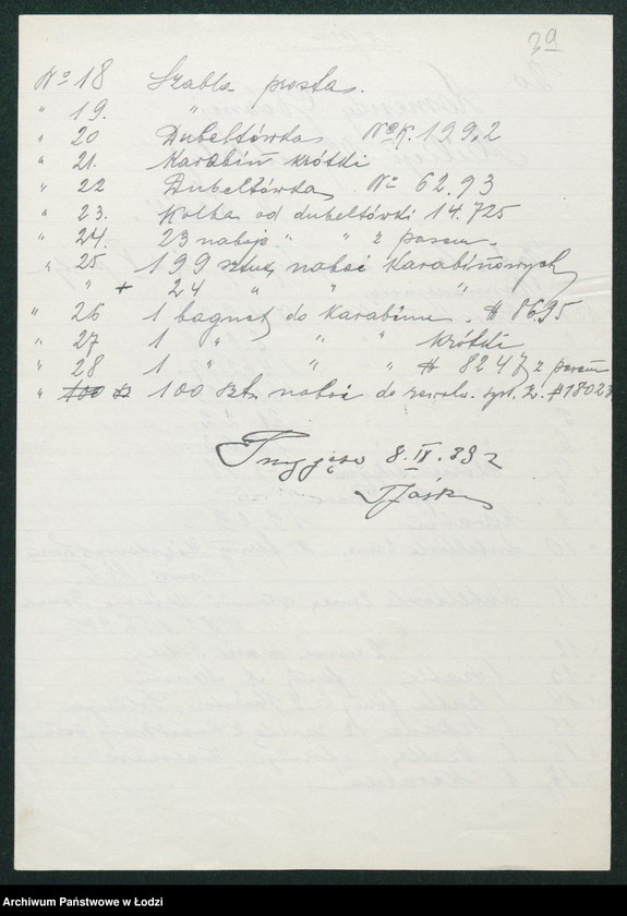 Obraz 6 z jednostki "[Akta V-go Komisariatu Milicji Obywatelskiej - pokwitowania i spisy oddanej broni, spisy wolnych lokali, rowerów i motocykli]"