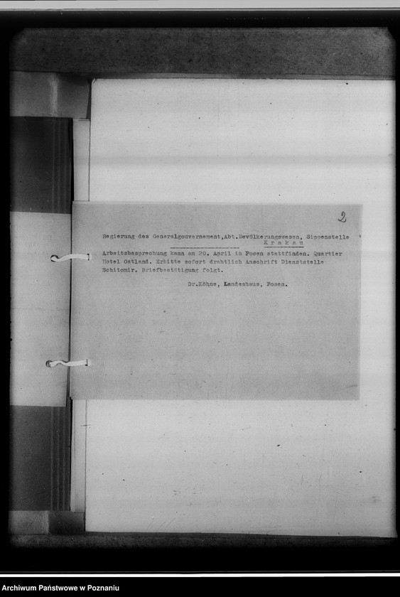 Obraz 6 z jednostki "Tagesordnung zur Arbeitsbesprechung der Sippenamtsleiter aus den Ortsgebieten in Posen [Poznań] [oraz korespondencja]"