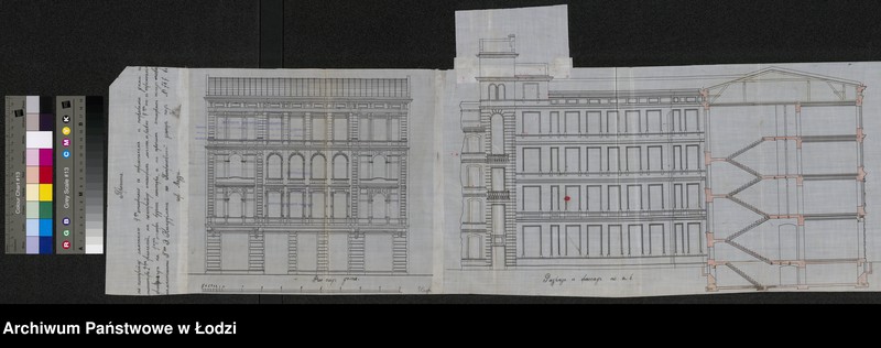 Obraz 16 z jednostki "O postrojkě Êduardom˝ Kindermanom˝ v˝ g[orode] Lodzi po Petrokovskoj ul[ice] pod˝ No 85/767 kamennago 4h˝ êtažn[ago] žilago doma, takih˝-že služb˝, a ravno 4h˝ êtažn[ago] fligelâ dlâ poměŝenìâ kontory i skladov˝"