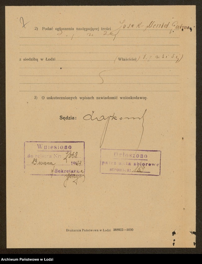 Obraz 9 z jednostki "Josek Mendel Gulman- sprzedaż manufaktury i przędzy"