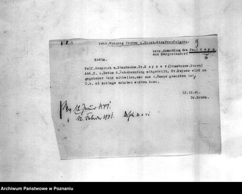 Obraz 13 z jednostki "Korespondencja w sprawie wytoczenia procesów sądowych Polakom, podejrzanym o zabójstwo miejscowych Niemców w 1939roku"