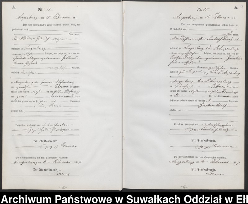 image.from.unit.number "Geburts-Neben-Register des Preussischen Standes-Amtes der Stadt Angerburg Kreis Angerburg"