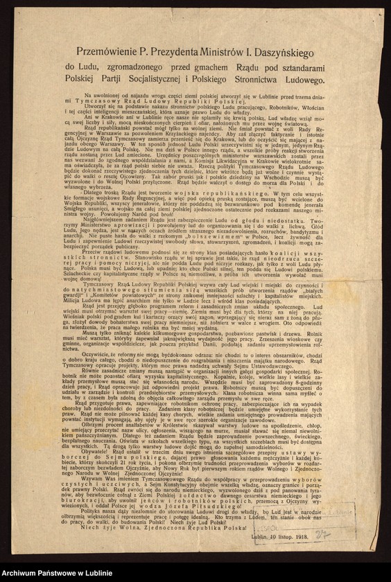 Obraz 5 z kolekcji "Tymczasowy Rząd Ludowy Republiki Polskiej w Lublinie - próby organizacji polskiej państwowości w przededniu odzyskania niepodległości"