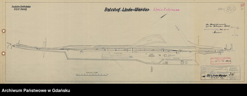 image.from.unit.number "Deutsche Reichsbahn. R.B.D. Danzig. Bahnhof Linde - Werder"