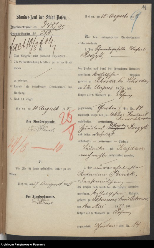 Obraz 14 z jednostki "Die von den Verlobten beigebrachten Urkunden zur Eheschliessung pro 1895"