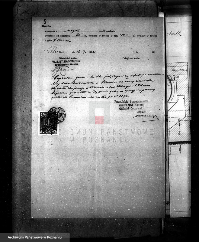 Obraz 12 z jednostki "Fabryka konserw i marmelad, własność St. Radomski w Pleszewie pow. jarociński nr fabr kotła 422, nr woj. kotła 95"