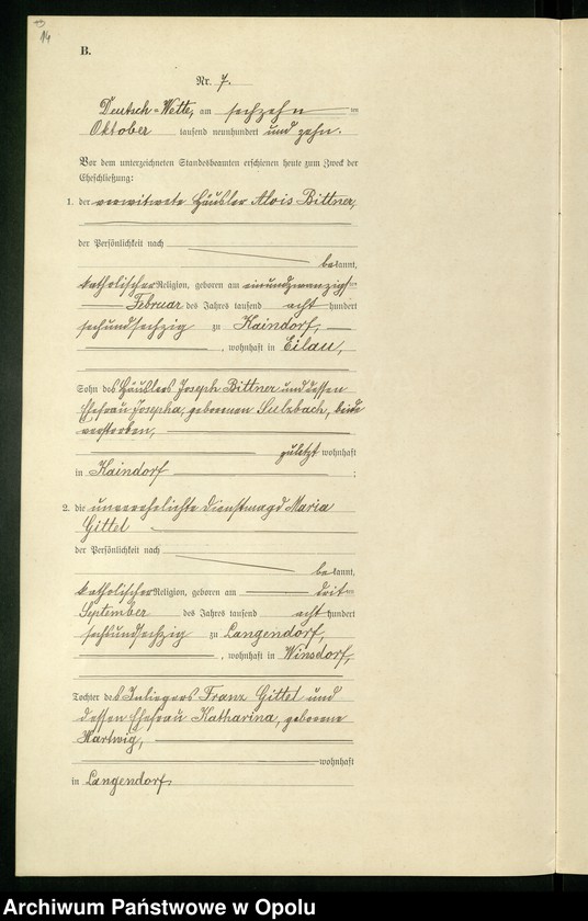 Obraz 18 z jednostki "Heirats-Register (Neben-Register) Standesamt Deutsch-Wette 1910"