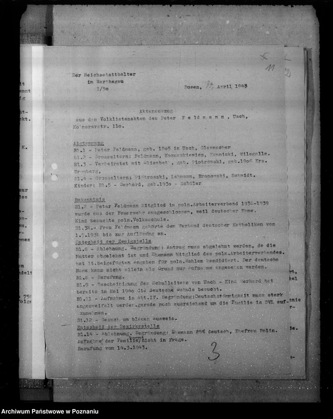 Obraz 15 z jednostki "Aktenauszüge für die 11.Sitzung der Zentralstelle der Deutschen Volksliste"