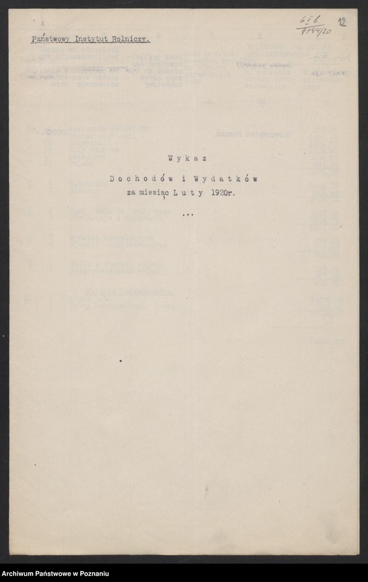Obraz 11 z jednostki "[Wykazy miesięcznych dochodów Państwowego Instytutu Rolniczego w Bydgoszczy]"