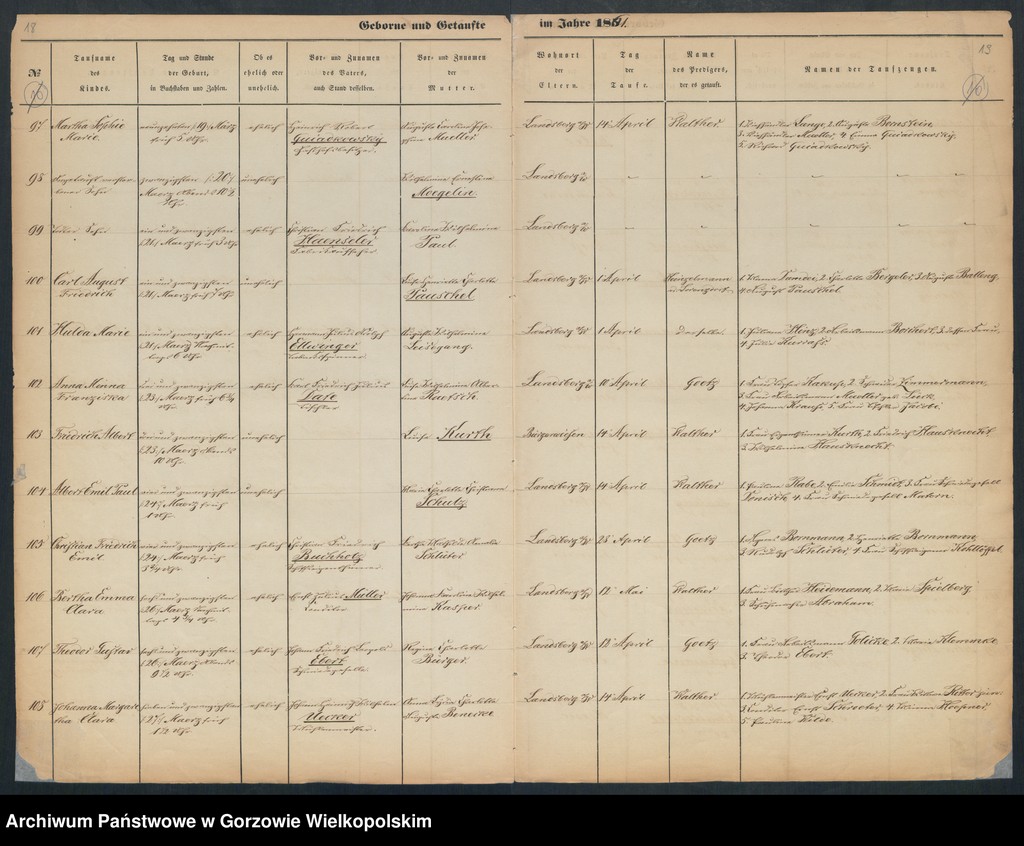 image.from.unit.number "Duplikate der Hauptkirche zu Landsberg an der Warthe (zawiera też księgę zgonów Konkordien Kirche mit der reformirten und Militair Gemeinde z 1861 r.)"