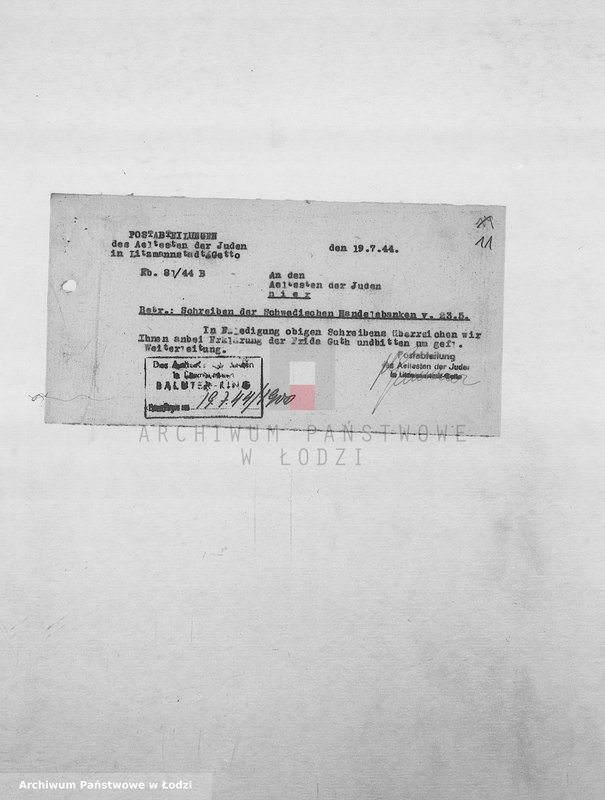 Obraz 14 z jednostki "Banken [Korespondencja PSŻ z GV i bankami niemieckimi w sprawie przekazów pieniężnych dla ludności getta]"