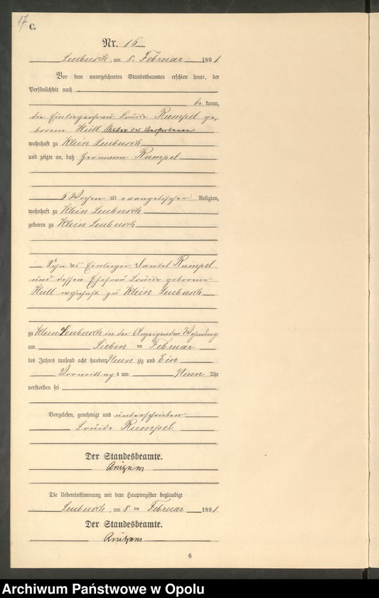 image.from.unit.number "Sterbe-Neben-Register Standes-Amt Leubusch 1891"