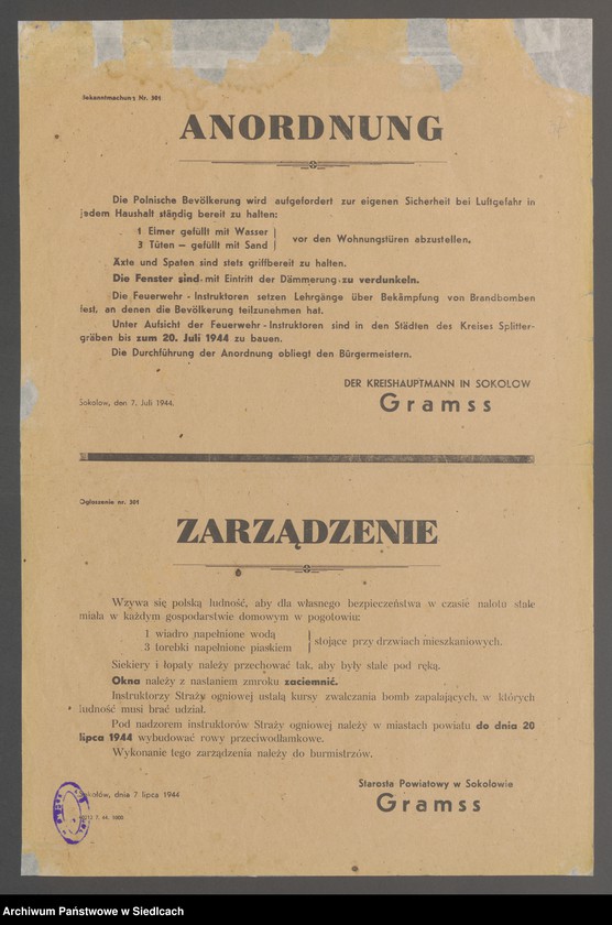 Obraz 11 z kolekcji "Afisze okupacyjne powiatu sokołowskiego 1939-1944.111"