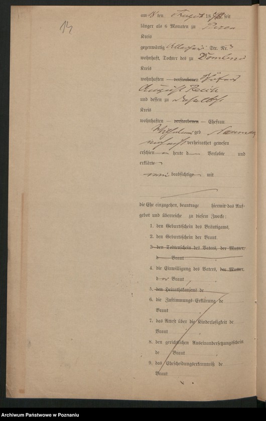 Obraz 16 z jednostki "Die von den Verlobten beigebrachten Urkunden zur Eheschliessung pro 1899"