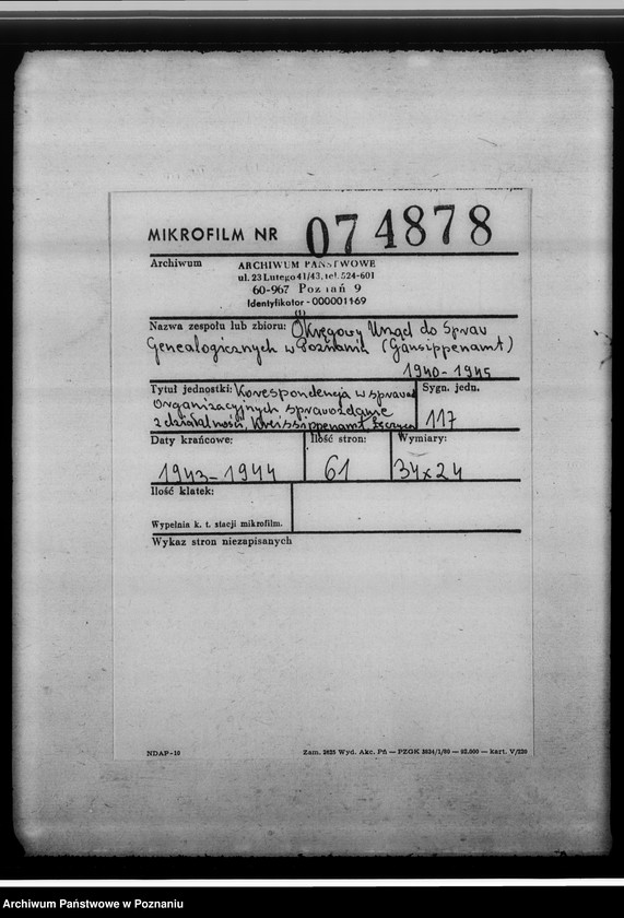 Obraz 2 z jednostki "[Korespondencja w sprawach organizacyjnych, sprawozdanie z działalności, Kreissippenamt Lentschütz Łęczyca, województwo łódzkie]"