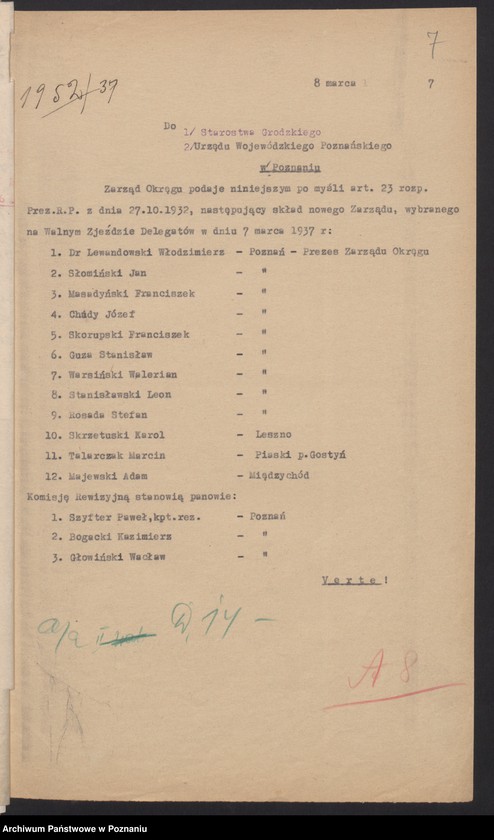 Obraz 12 z jednostki "Członkowie Zarządu Okręgu Związku Weteranów Powstań Narodowych i Związku Powstańców Wielkopolskich [korespondencja]"