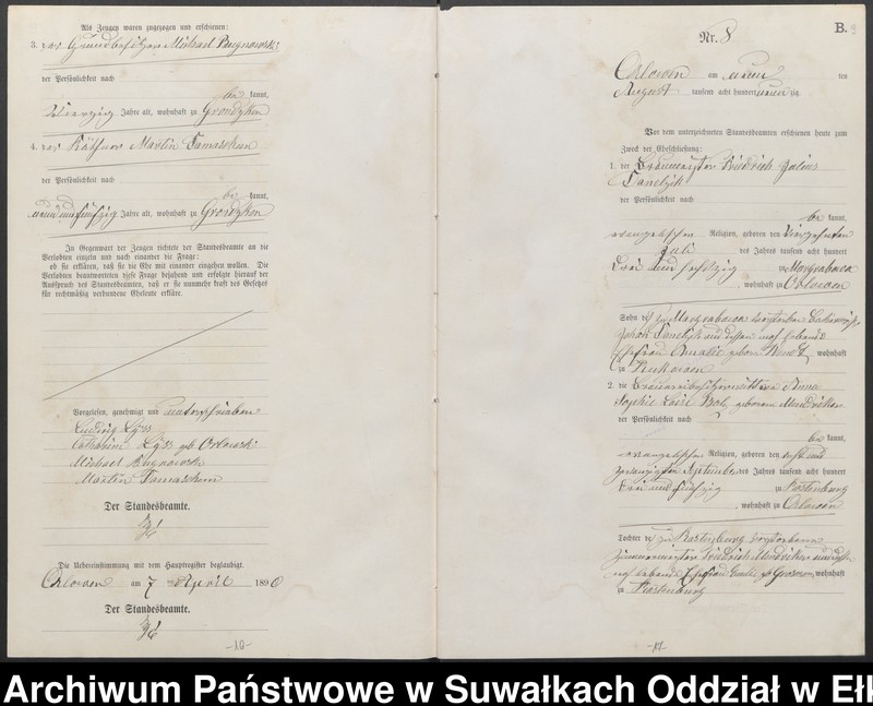 image.from.unit.number "Heiraths-Neben-Register des Preussischen Standes-Amtes Orlowen Kreis Loetzen für das Jahr 1890"