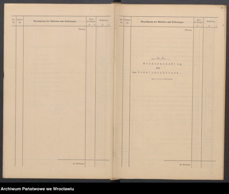 Obraz 13 z jednostki "Sonderentwurf und Kostenanschlag für einen Gerätenschuppen und ein Nadelschutzdach am Wehr in Bartheln"
