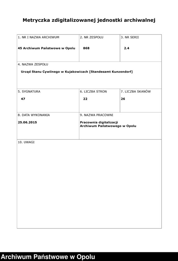 Obraz 2 z jednostki "Heiraths-Neben-Register Standesamts Kunzendorf pro 1885"