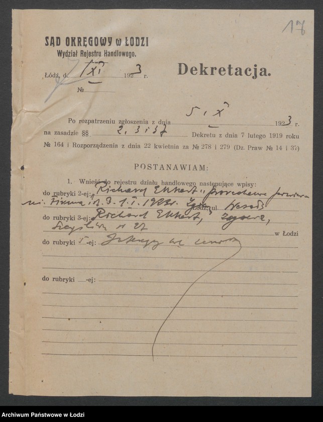 Obraz 19 z jednostki "Towarzystwo Gimnastyczne w Zgierzu- R.Ekkert- prowadzenie piwiarni"