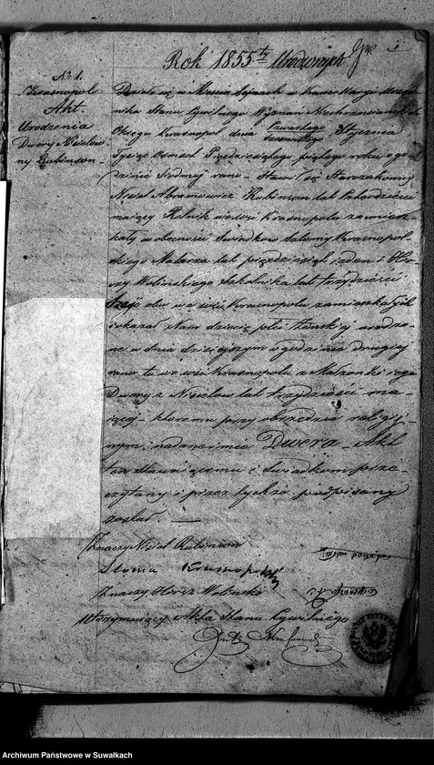 image.from.unit.number "Duplikat Akt Urodzonych, Zaślubionych i Umarłych Urzędnika Stanu Cywilnego Okręgu Krasnopol za rok 1855."