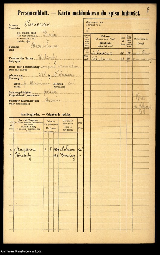 Obraz 10 z jednostki "[Spis ludności Łodzi] Kmiecik - Knittel"