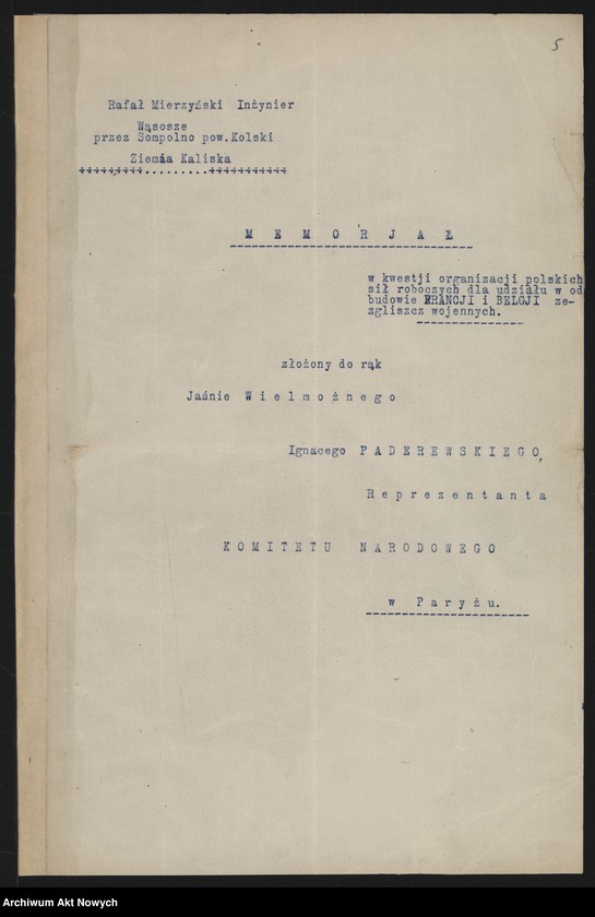 image.from.unit.number "Sprawy repatriacji Polaków, opieki nad Polakami - jeńcami, więźniami i internowanymi zagranicę, m.in. odpis listu W. Grabskiego do G. Clemenceau"