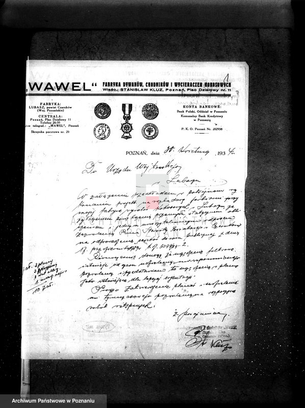 Obraz 5 z jednostki "Zatwierdzenie zakładu przemysłowego /farbiarni/ Stanisława Kluza w Lubaszu pow. Czarnków"