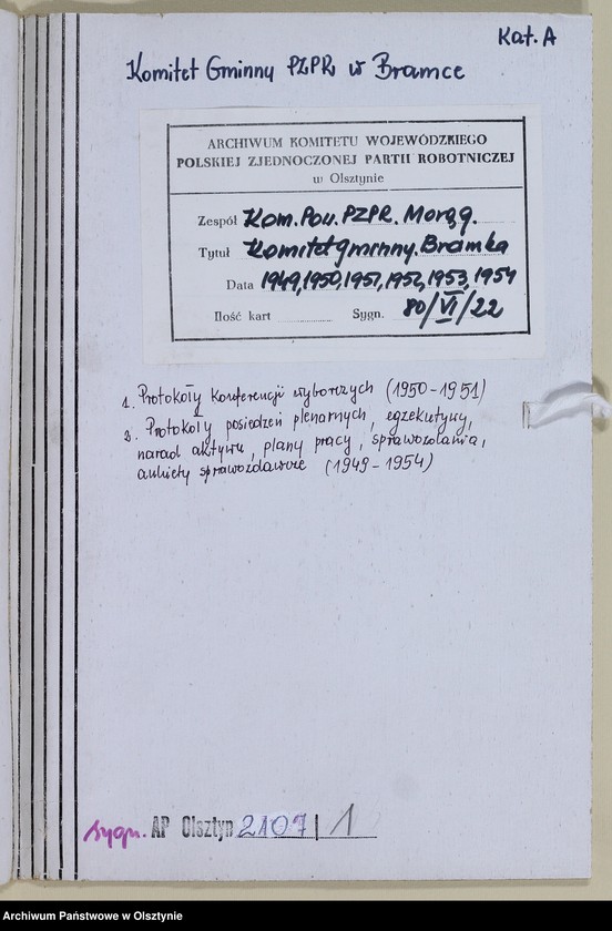 image.from.unit.number "Protokoły zebrań wyborczych /1950-1951/, posiedzeń plenarnych, egzekutywy, narad aktywu partyjnego, plany pracy, sprawozdania, ankiety sprawozdawcze /1949-1954/ Komitetu Gminnego PZPR"