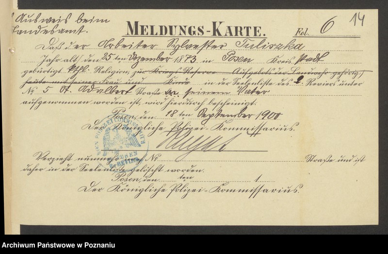 Obraz 16 z jednostki "Die von den Verlobten beigebrachten Urkunden zur Eheschliessung pro 1900"