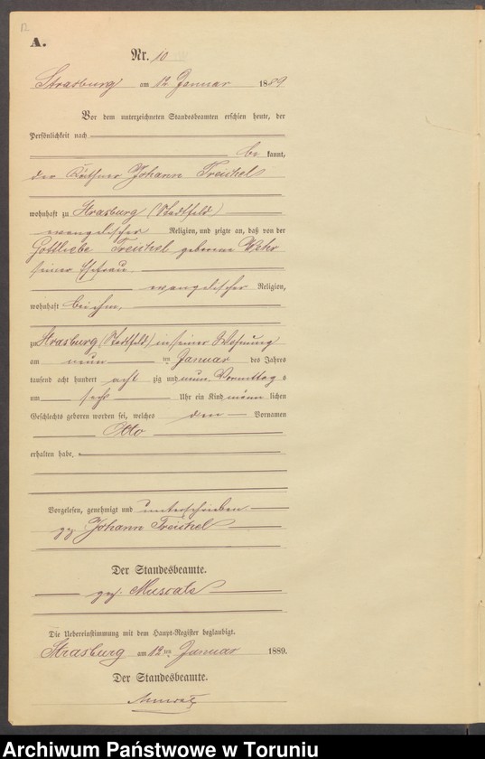 image.from.unit.number "Geburts-Neben-Register Strasburg W/Pr. für das Jahr 1889"