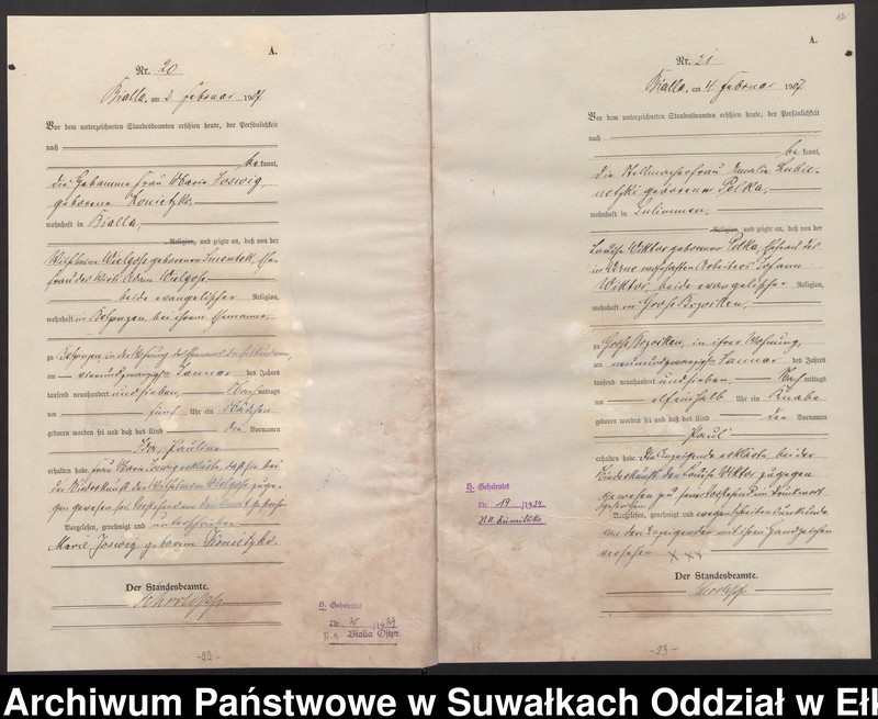 image.from.unit.number "[Geburts-Haupt-Register des Königlichen Preussischen Standes-Amtes Bialla Kreis Johannisburg]"