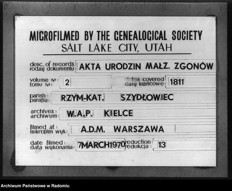 image.from.unit.number "Akta urzędnika stanu cywilnego gminy Szydłowiec z roku 1811"